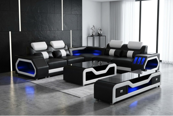 Canapé d'angle design en cuir moderne avec son - USB - Bluetooth nouveau