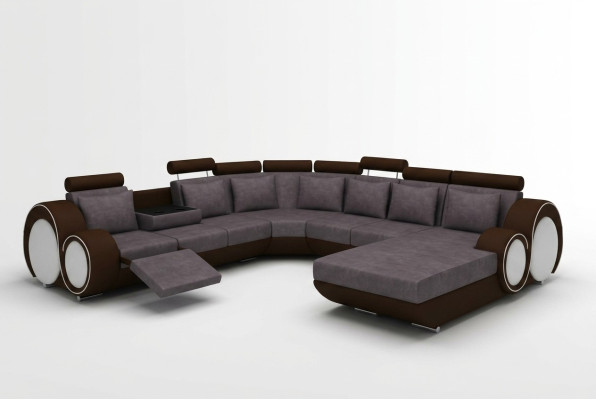 Canapé textile avec USB XXL paysage vivant en tissu Canapé rembourré grand en U neuf