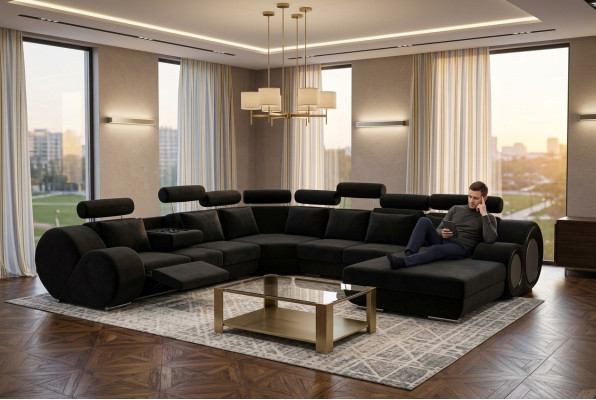 Canapé avec USB Designer Living paysage en U canapé d'angle canapé Suite d'ameublement nouveau