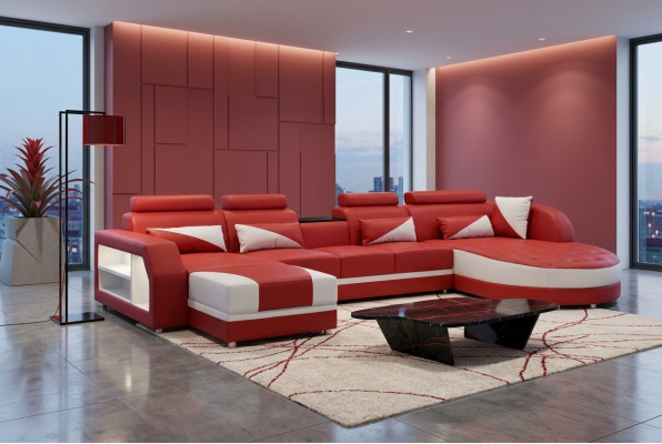 Canapé Canapé d'angle Design Rembourrage Canapé d'angle Suite d'angle Paysage vivant Canapé en forme de U + USB