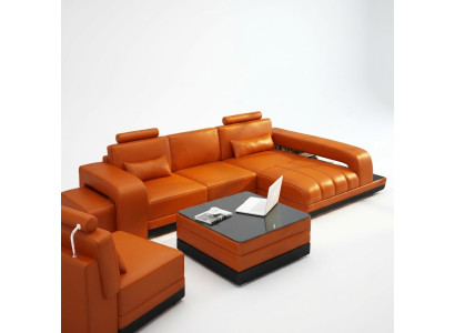 Canapé en cuir Canapé Paysage de vie Canapé d'angle Suite d'angle Canapé design USB Orange nouveau