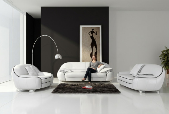 Canapé en cuir Canapé Paysage de vie 3+2+1 Sièges Suite Design Canapé moderne avec USB
