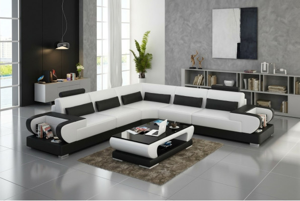 Canapé en cuir canapé Canapé paysager en cuir Suite d'angle Design Canapé moderne avec USB Canapé d'angle