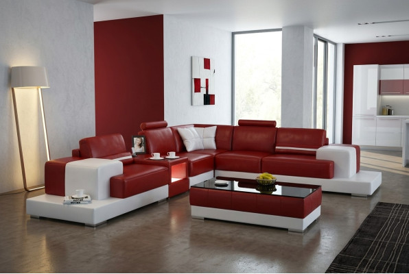 Canapé en cuir Canapé Canapé de vie paysage Coin canapé Eck Suite Design Moderne Canapé avec USB nouveau