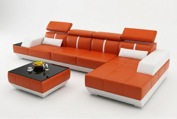 Canapé d'angle en cuir L-Forme Canapé Canapé d'angle design canapé moderne USB Eu.