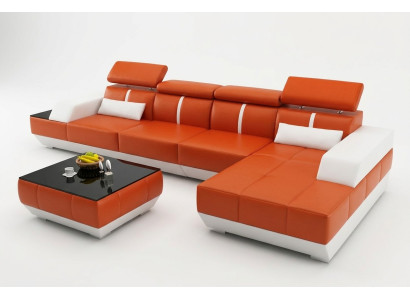 Canapé d'angle en cuir L-Forme Canapé Canapé d'angle design canapé moderne USB Eu.