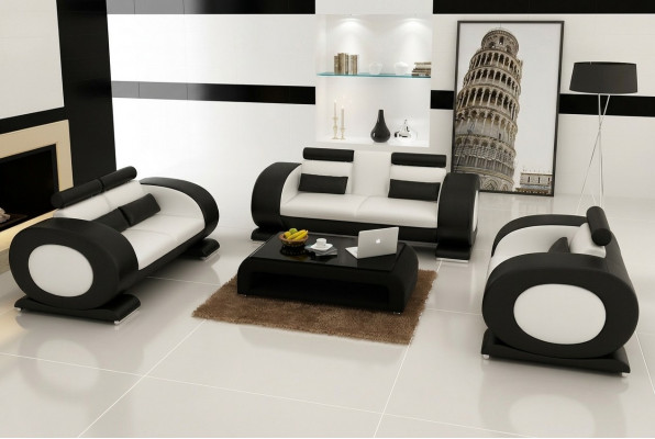Canapé en cuir Canapé moderne Paysage de vie Ensemble de 3+2+1 places Canapé design avec USB
