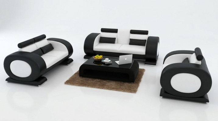 Canapé en cuir Canapé moderne Paysage de vie Ensemble de 3+2+1 places Canapé design avec USB
