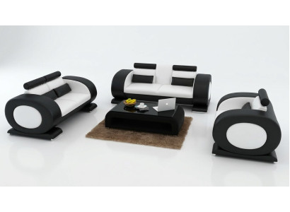 Canapé en cuir Canapé moderne Paysage de vie Ensemble de 3+2+1 places Canapé design avec USB