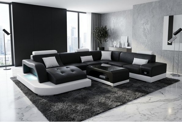 Canapé en cuir avec port USB Design de canapé moderne Siège Coin de table de paysage vivant