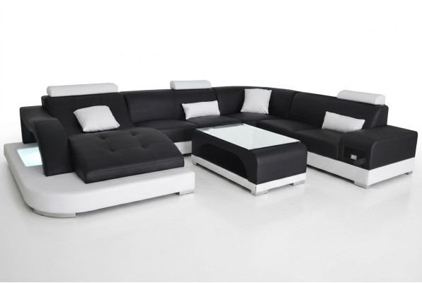 Canapé en cuir avec port USB Design de canapé moderne Siège Coin de table de paysage vivant