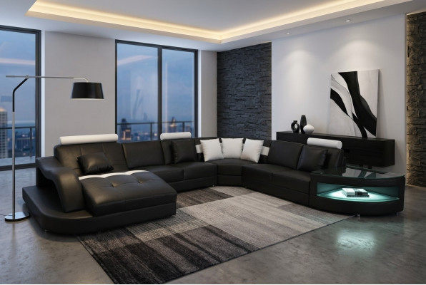 Canapé en cuir Salon paysage Suite d'angle Design Moderne Canapé avec table USB L6015