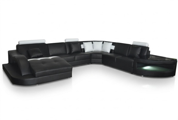 Canapé en cuir Salon paysage Suite d'angle Design Moderne Canapé avec table USB L6015