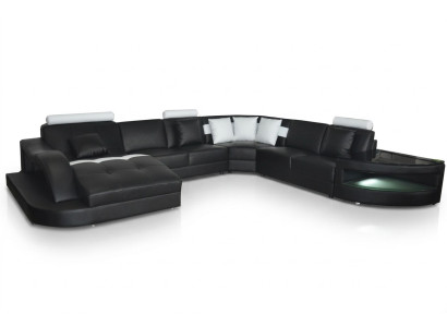 Canapé en cuir Salon paysage Suite d'angle Design Moderne Canapé avec table USB L6015