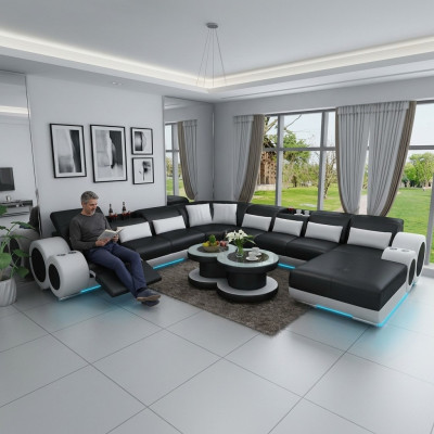 Canapé en cuir Canapé Salon en cuir Canapé d'angle Suite d'angle Design Moderne Canapé avec USB
