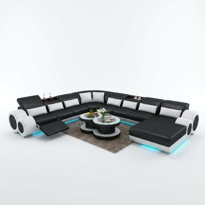Canapé en cuir Canapé Salon en cuir Canapé d'angle Suite d'angle Design Moderne Canapé avec USB