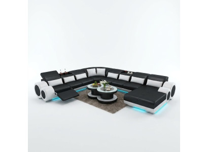 Canapé en cuir Canapé Salon en cuir Canapé d'angle Suite d'angle Design Moderne Canapé avec USB