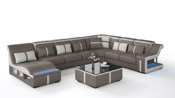 Canapé en cuir Salon paysage Canapé d'angle Ensemble Design Canapé moderne en U avec USB nouveau