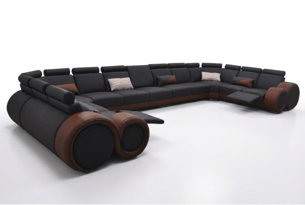 Canapé XXL Grand canapé d'angle Ensemble en cuir d'angle Paysage d'angle Rembourrage en forme de U avec USB.