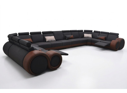 Canapé XXL Grand canapé d'angle Ensemble en cuir d'angle Paysage d'angle Rembourrage en forme de U avec USB.