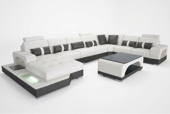 Canapé en cuir avec USB Moderne Siège Canapé Rembourrage Canapés d'angle Paysage de vie + Table