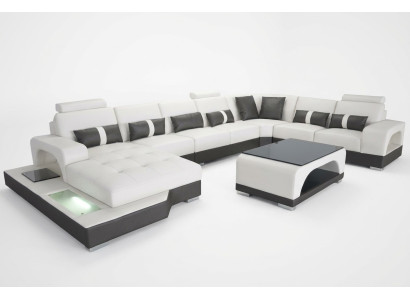 Canapé en cuir avec USB Moderne Siège Canapé Rembourrage Canapés d'angle Paysage de vie + Table