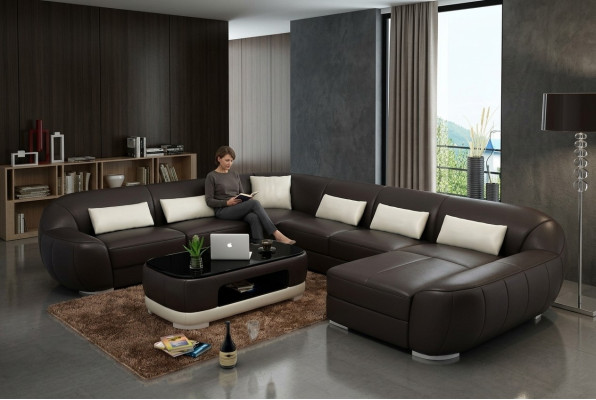 Canapé en cuir moderne Canapé d'angle Paysage vivant Assise Rembourrage Canapé Ensemble Fellen
