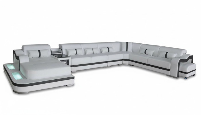 Canapé en cuir Siège rembourré Paysage vivant Design Moderne Canapé d'angle Suite avec USB