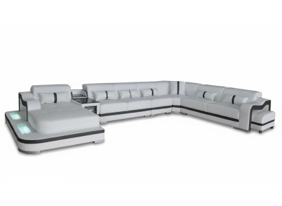 Canapé en cuir Siège rembourré Paysage vivant Design Moderne Canapé d'angle Suite avec USB