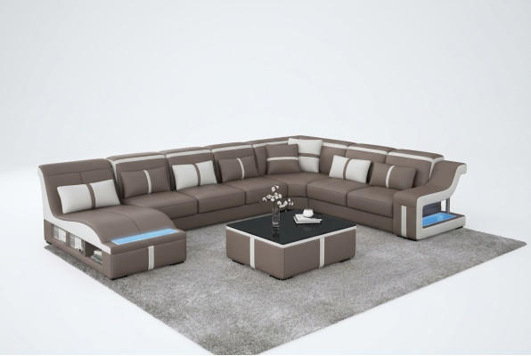 Canapé de luxe Canapé d'angle Design Paysage de vie Sofas Canapé Coin suite + Lumière + USB