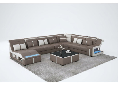 Canapé de luxe Canapé d'angle Design Paysage de vie Sofas Canapé Coin suite + Lumière + USB