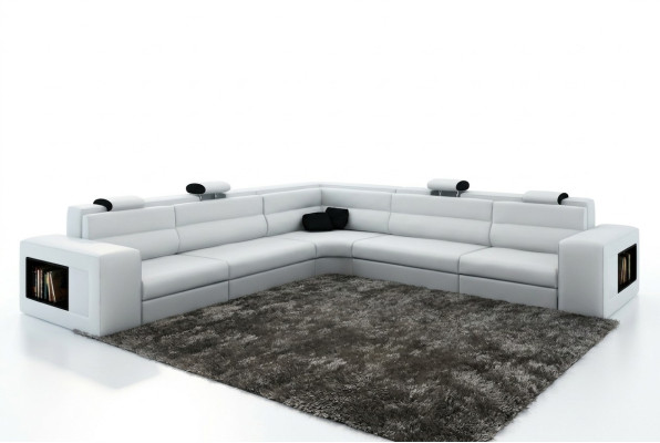 Canapé en cuir Canapé avec USB, Canapé d'angle Revêtement de siège Paysage de vie XXL Grand Weiden Blanc