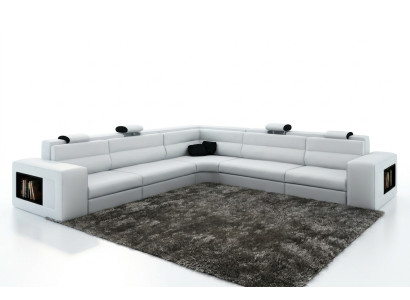 Canapé en cuir Canapé avec USB, Canapé d'angle Revêtement de siège Paysage de vie XXL Grand Weiden Blanc