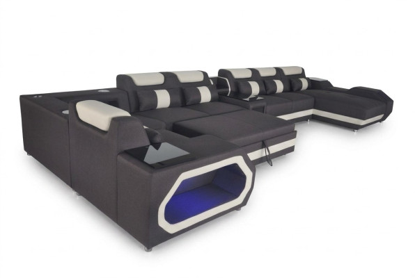 Canapé de luxe Canapé d'angle Paysage de vie moderne Canapés Canapé Ensemble d'angles + Lumière + USB