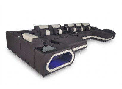 Canapé de luxe Canapé d'angle Paysage de vie moderne Canapés Canapé Ensemble d'angles + Lumière + USB