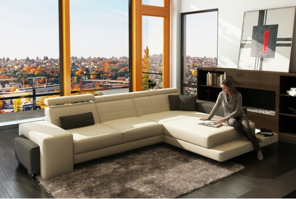 Canapé d'angle + USB Rembourrage Canapé Paysage vivant Siège Eck Suite Cuir Textile Geroda