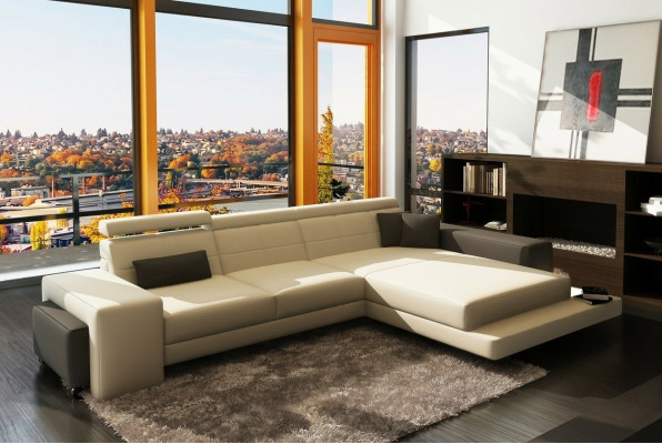 Canapé d'angle + USB Rembourrage Canapé Paysage vivant Siège Eck Suite Cuir Textile Geroda