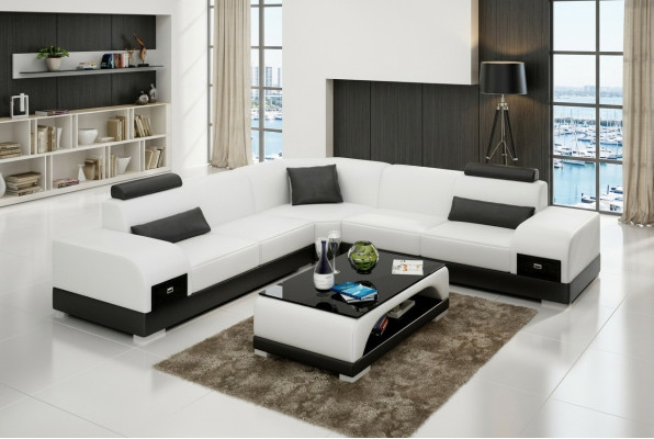 Canapé en cuir Canapé Séjour Canapé d'angle Suite d'angle Design Moderne Canapé USB nouveau