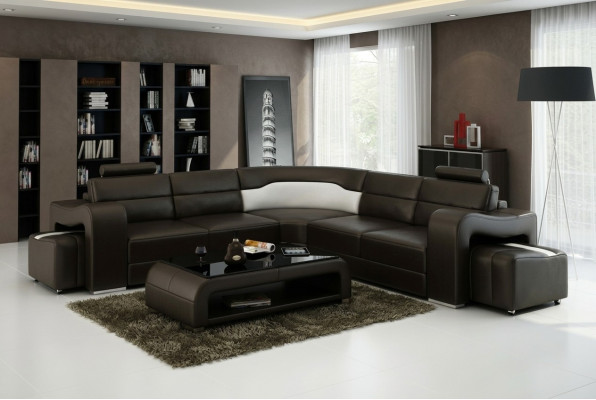Canapé en cuir avec USB, salon en coin paysage canapé d'angle Eck Suite Design Canapé moderne F3008B
