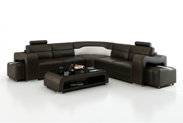 Canapé en cuir avec USB, salon en coin paysage canapé d'angle Eck Suite Design Canapé moderne F3008B