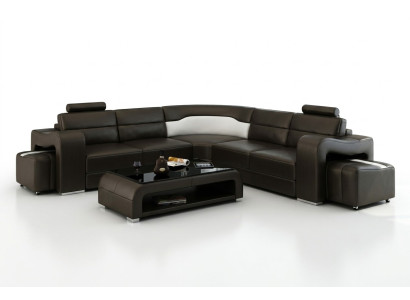 Canapé en cuir avec USB, salon en coin paysage canapé d'angle Eck Suite Design Canapé moderne F3008B