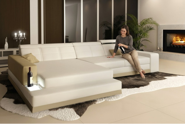Canapé en cuir avec USB Salon paysage Canapé d'angle Suite d'angle Design Canapé moderne C4010B