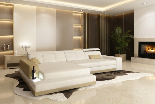 Canapé en cuir avec USB Salon paysage Canapé d'angle Suite d'angle Design Canapé moderne C4010B