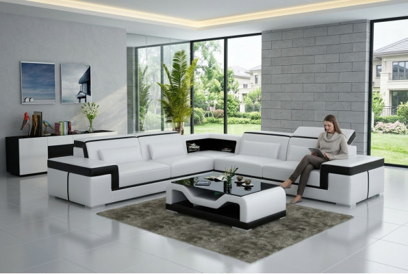 Canapé en cuir avec USB, canapé d'angle de paysage vivant, suite d'angle design moderne canapé G8020B