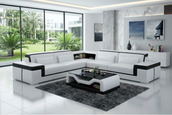 Canapé en cuir avec USB, canapé d'angle de paysage vivant, suite d'angle design moderne canapé G8020B