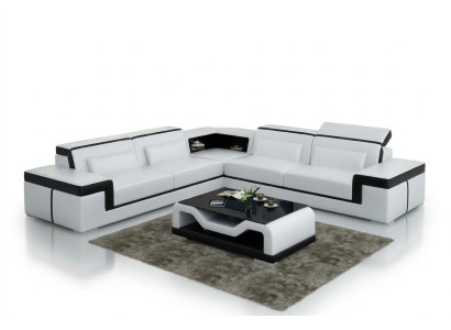 Canapé en cuir avec USB, canapé d'angle de paysage vivant, suite d'angle design moderne canapé G8020B