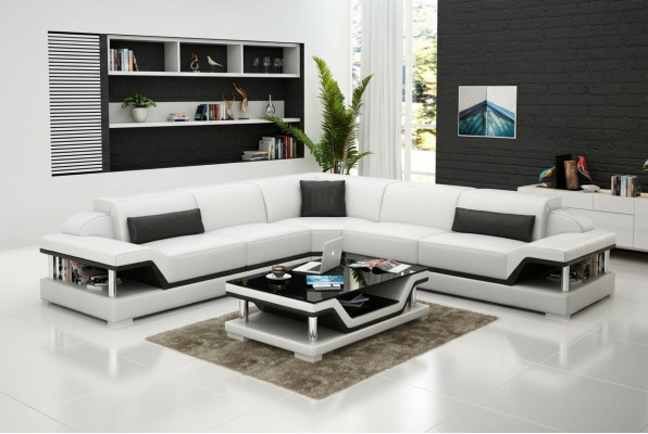 Canapé en cuir avec USB Salon paysage Canapé d'angle Suite d'angle Design Moderne Canapé G8004B