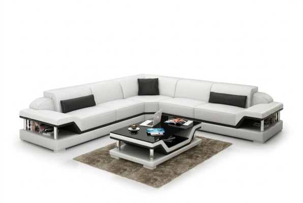 Canapé en cuir avec USB Salon paysage Canapé d'angle Suite d'angle Design Moderne Canapé G8004B