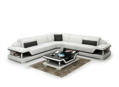 Canapé en cuir avec USB Salon paysage Canapé d'angle Suite d'angle Design Moderne Canapé G8004B