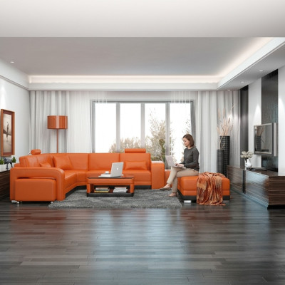 Canapé en cuir avec USB Canapé d'angle Salon en cuir Design Moderne F3017B